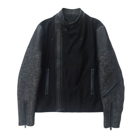 (SOLD) Balenciaga Fall 2012 Black and Gray Paneled Biker Leather Jacket - Picture 2 of 16